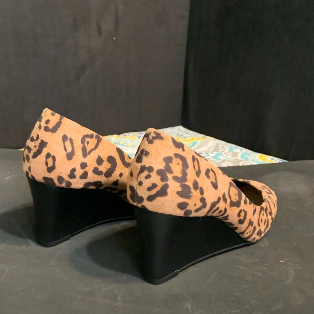 Kelly & Katie Tan Leopard Wedge Pumps